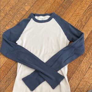 Brandy Melville Navy and Cream Long Sleeve Tee